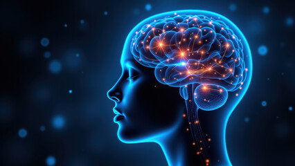 Vagus Nerve Stimulation visualized with a human head silhouette and glowing brain imagery.