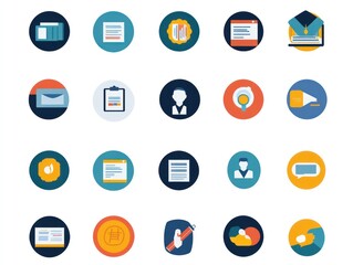 Conceptualize collection of icons illustrating modern online education services such cloud-based course management interactive discussion spaces e-learning certification programs
