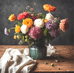 テーブルの上の花束