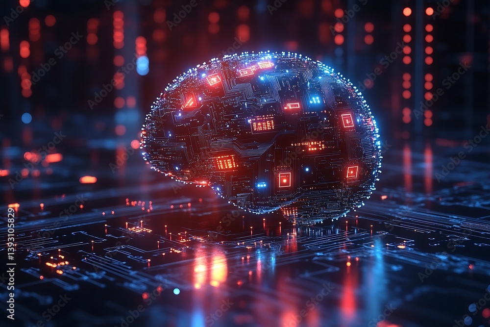 Poster High Tech Brain Circuit Board Artificial Intelligence Concept with Neural Connections and Glowing Lights : Generative AI