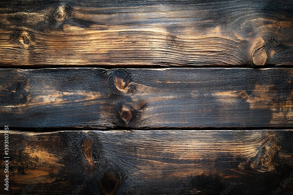 Aufkleber Rustic Dark Wood Texture with Knots and Grains Creating a Warm and Natural Background for Design Projects : Generative AI
