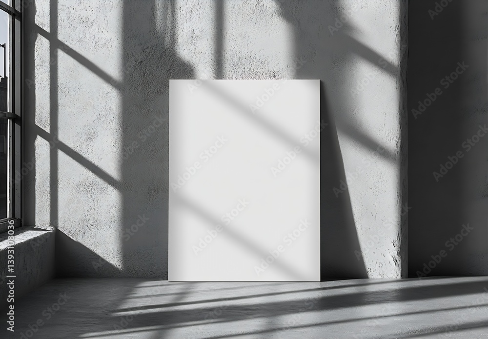 Poster minimalist interior with white canvas and shadow play elegant room with natural light and concrete w