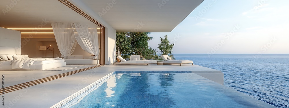 Aufkleber luxury villa with ocean view and infinity pool minimalist design for relaxing vacation and tropical 