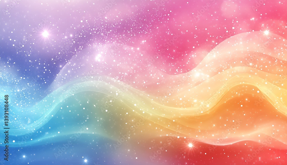 Leinwandbilder Vibrant abstract background featuring flowing waves in pastel colors with sparkling stars creating a dreamy effect : Generative AI