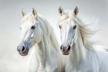 Stunning White Horses in a HighKey Portrait A Masterful Capture of Majestic Equestrian Beauty