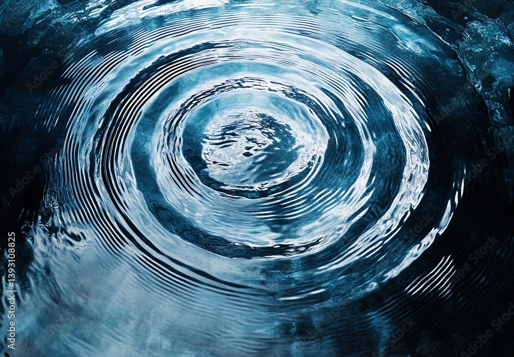 Poster Mesmerizing water ripple patterns creating a serene atmosphere with blue hues and smooth texture : Generative AI