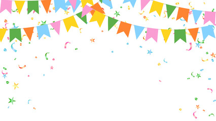 Frame colorful pastel bunting garland flag and star confetti vector. holiday, party, birthday, carnival, Cinco de Mayo