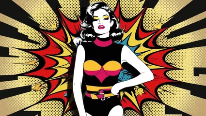 Crédence de cuisine  pop art colorful celebrity. Bold pop art illustration featuring a stylish woman with vibrant colors and dynamic background elements.  © ธนากร บัวพรหม