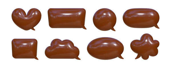Set of inflated 3D speech bubbles showcasing reflective textures in various shapes and sizes suitable for digital design concepts and creative projects