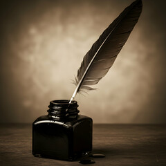 Vintage Quill Pen  Inkwell