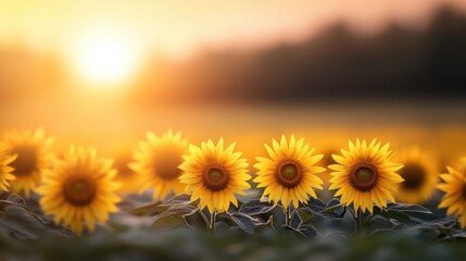 Fototapeta premium Sunshine Sunflowers turning their heads toward the rising sun, full of energy.