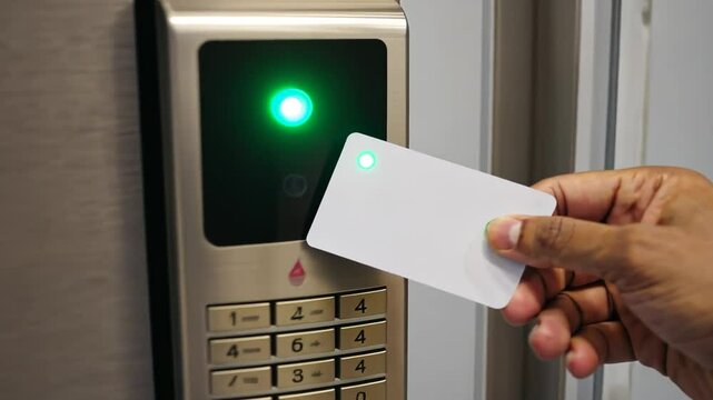 Using a card to open a door.