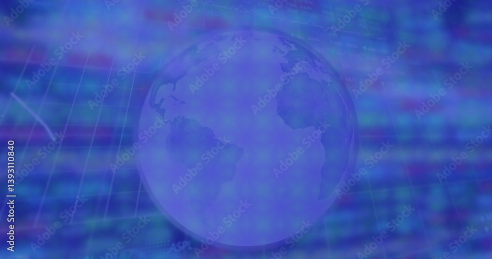 Poster image of financial data processing over globe and green pattern