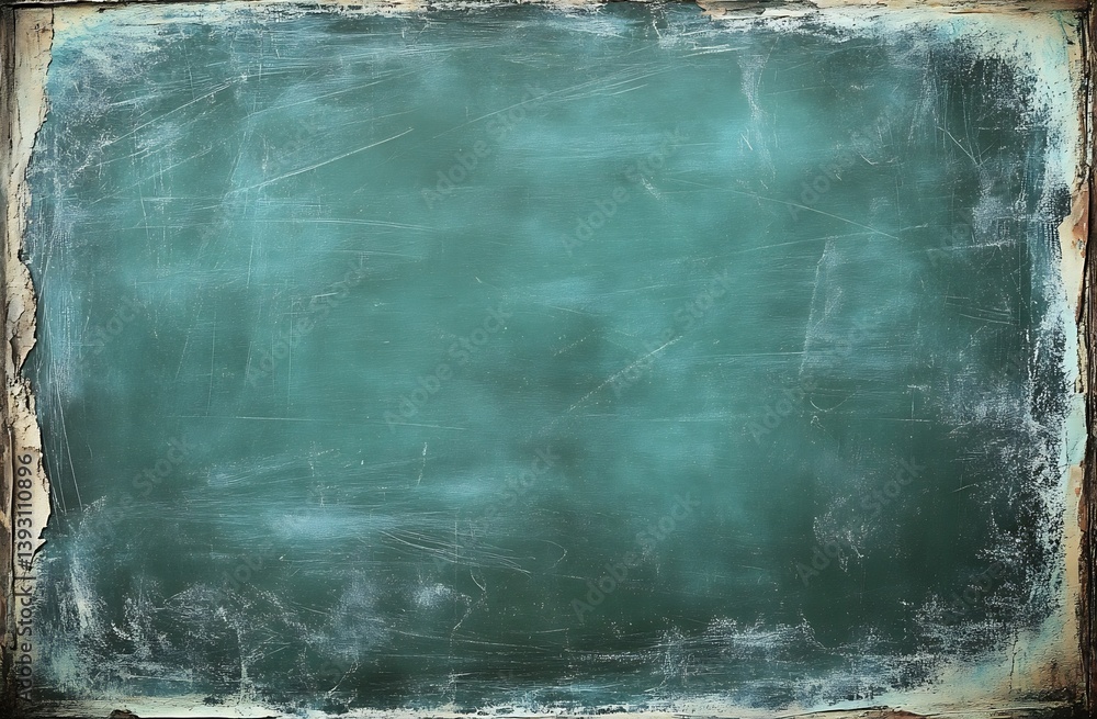 Poster grunge vintage chalkboard texture background blank teal surface with scratches and distressed edges 