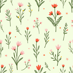 Seamless pattern with red flowers