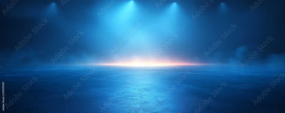 Aufkleber Futuristic Blue Stage with Spotlights and Smoke Effect Background for Product Presentation and Events : Generative AI