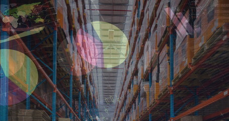 Image of financial data processing over warehouse