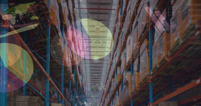 Image of financial data processing over warehouse