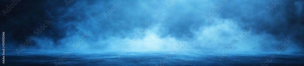 Poster abstract blue watery stage background with fog or mist and dramatic lighting for product showcase ph