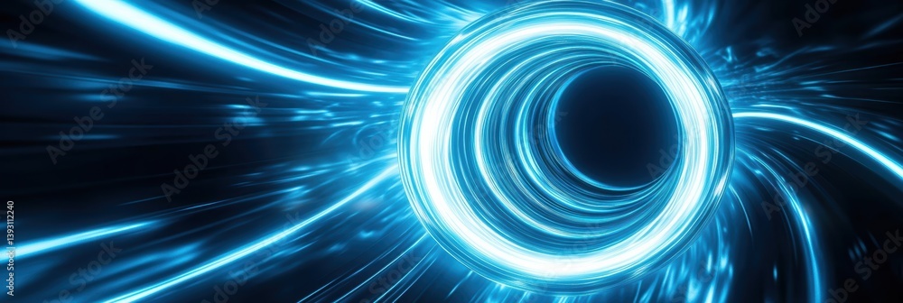 Poster neon swirl with blue curve light effect creating an abstract tunnel impression