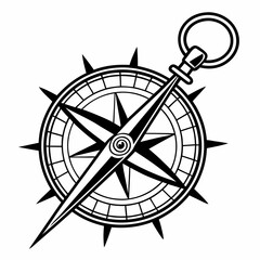 Detailed Compass Rose Illustration with Directional Points and Hanging Ring Design

