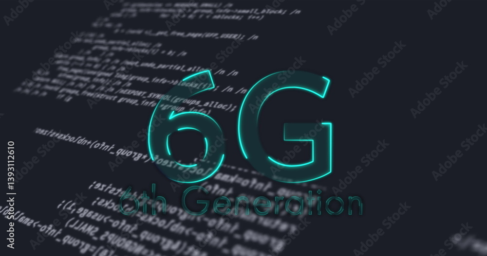 Poster image of 6g text over data processing on black background