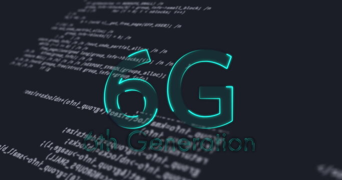 Image of 6g text over data processing on black background