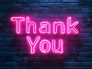 A Neon Sign Spelling Thank You Against a Dark Brick Wall