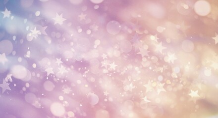 Sparkling Pastel Background with Bokeh Lights and Stars Festive Magical Design