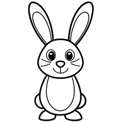 Cute pink cartoon bunny with big ears and a carrot is a happy easter holiday illustration of a baby animal coloring page
