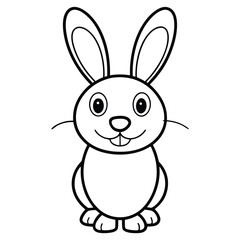 Cute pink cartoon bunny with big ears and a carrot is a happy easter holiday illustration of a baby animal coloring page