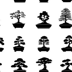 Collection of Bonsai trees pattern vector designs, Bonsai trees reapeating pattern