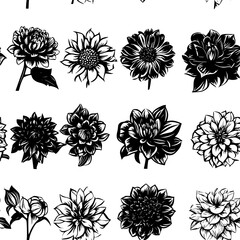 Fototapeta premium Pattern of Dahlias vector icons, Dahlias tiled design