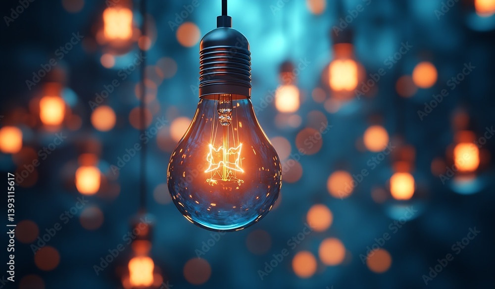 Aufkleber illuminated light bulb in dark room glowing filament idea concept for innovation and creativity : ge