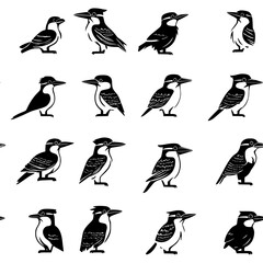 Fototapeta premium Collection of Kookaburras pattern vector designs, Kookaburras seamless pattern