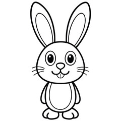 Cute pink cartoon bunny with big ears and a carrot is a happy easter holiday illustration of a baby animal coloring page