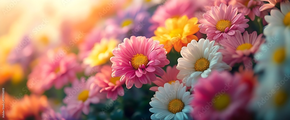 Aufkleber Vibrant Close Up of Colorful Daisy Flowers with Soft Lighting and Shallow Depth of Field in Spring : Generative AI