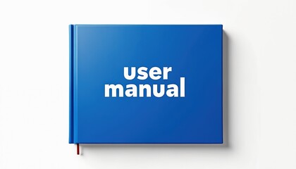 Blue hardback user manual isolated on white. The book cover features the title user manual. Suitable for business marketing tech education documentation purposes, easy to insert text.