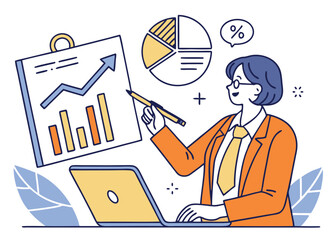 Businesswoman Analyzing Data With Charts And Laptop For Financial Growth And Success