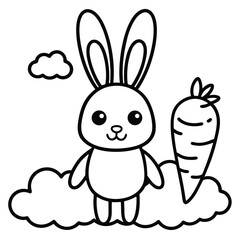 Adorable Bunny and Carrot Coloring Page | Cute Rabbit Line Art