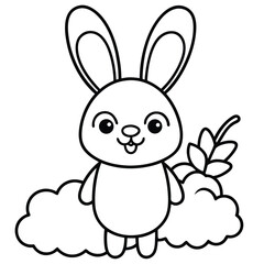 Obraz premium Adorable Bunny and Carrot Coloring Page | Cute Rabbit Line Art