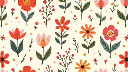 Spring Floral Seamless Pattern, abstract seamless pattern with flowers and branches, background graphic design print vector illustration, vintage colors.