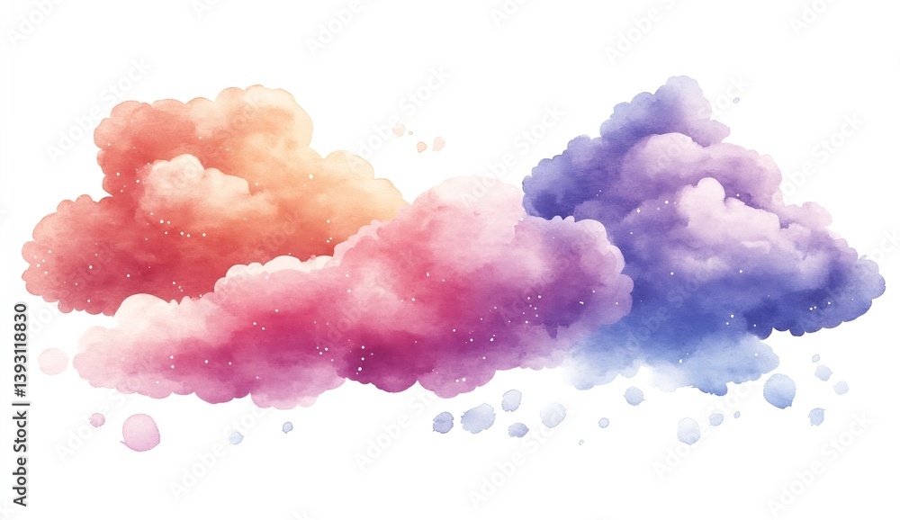 Poster colorful watercolor clouds in pink and purple hues creating a dreamy sky atmosphere for artistic pro