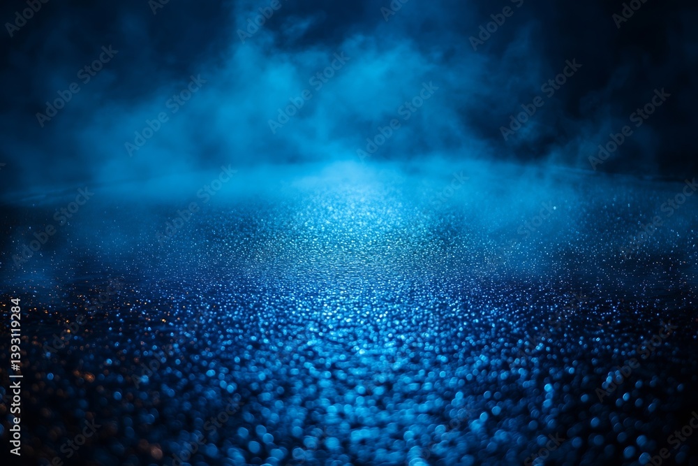 Fototapete abstract dark blue background with glittering particles and foggy mist for dramatic and mysterious d
