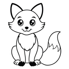 Cute Fox cartoon vector illustration art of a happy sitting feline fox animal coloring page