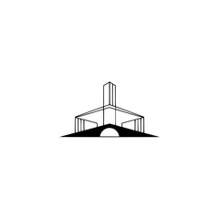 Minimalist Architectural Structure Icon: Bridge & Building, Black & White
