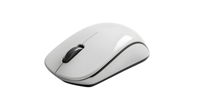 A computer mouse in sleek design placed on a white background