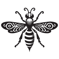 Africanized Bee silhouette black and white vector icon