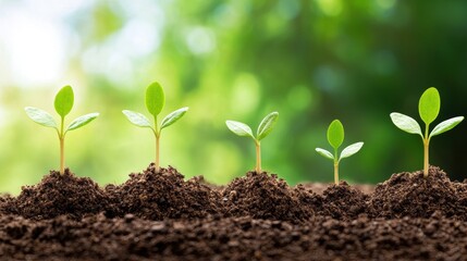 Fototapeta premium Development Time lapse sequence of a seedling sprouting from the soil, illustrating stages of plant growth.