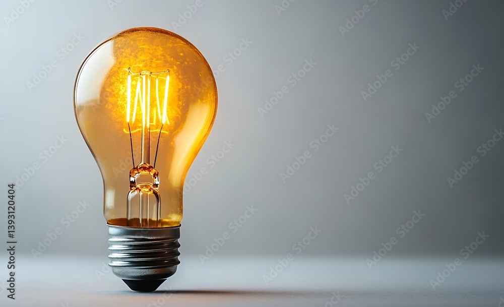 Poster Glowing Light Bulb Close Up Design Element Classic Edison Style Filament Lamp Innovation Idea Concept with Warm Light : Generative AI
